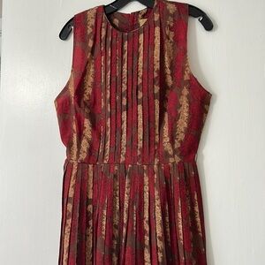 Vintage 50's Jeanne Model pleated wine champagne floral a line dress 14
